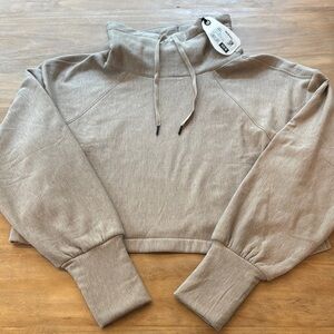 Prana Tan Cropped Sweatshirt with Mock Turtleneck